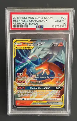Pokemon Reshiram & Charizard GX #20/214 Sm-Unbroken Bonds PSA 10 GEM MINT - Image 1