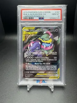 MUK & ALOLAN MUK GX 2019 POKEMON SUN & MOON UNBROKEN BONDS FA #197 PSA 10 - Image 1