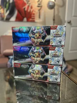 3 Pokemon Prismatic Evolutions Surprise Box + Booster Bundle Sam’s Club Lot of 3 - Image 1