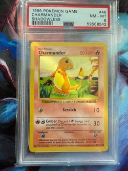 1999 POKEMON BASE SET SHADOWLESS #46 CHARMANDER PSA 8 - Image 1