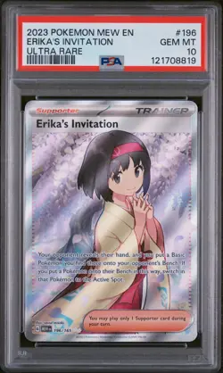 2023 POKEMON MEW EN-151 ULTRA RARE #196 ERIKA'S INVITATION PSA 10 - Image 1