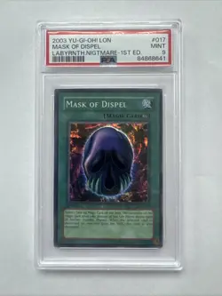 2003 Yugioh Mask of Dispel LON-017 Super Rare 1st Edition PSA 9 Mint - Image 1