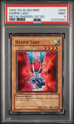 2002 YU-GI-OH! MRD-METAL RAIDERS 1ST ED #008 HARPIE LADY PSA 9 - Image 1