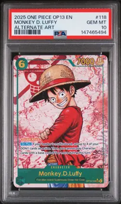 2025 One Piece English Monkey D Luffy OP13-118 Alternate Art PSA 10 GEM MINT 💎 - Image 1