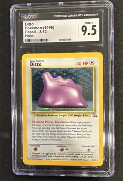 CGC 9.5 MINT+ Ditto 1999 Fossil 3/62 Holo Pokemon Card - Image 1