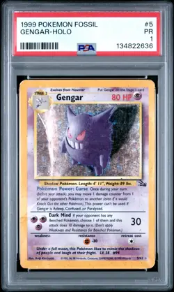 PSA 1 PR 1999 Fossil Gengar Holo 5/62 Holo Foil WOTC Pokemon Unlimited - Image 1