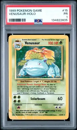 PSA 1 PR 1999 Base Set Venusaur 15/102 Holo Foil Pokemon WOTC Unlimited - Image 1