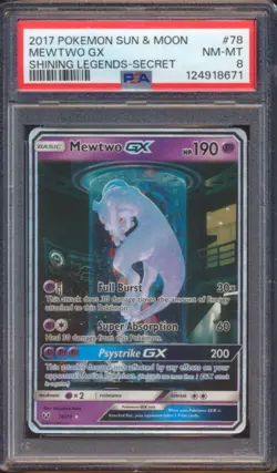 2017 POKEMON SHINING LEGENDS MEWTWO GX SECRET RARE #78 PSA 8! - Image 1