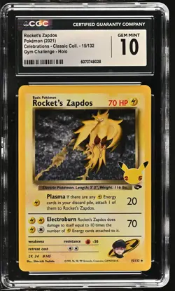 ROCKET'S ZAPDOS Celebrations Gym Challenge Holo #15 CGC 10 Pokemon - Image 1