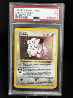 1999 POKEMON BASE SET SHADOWLESS #5 CLEFAIRY-HOLO PSA 7 - Image 1