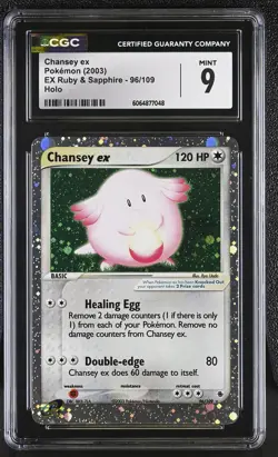 CGC 9 MINT Chansey ex 2003 EX Ruby & Sapphire 96/109 Holo SWIRL Pokemon Card - Image 1