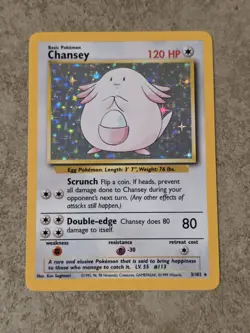 [ NM- ] Chansey 3/102 Base Set Holo Rare Pokemon Card 1999 Ken Sugimori - Image 1