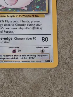 [ NM- ] Chansey 3/102 Base Set Holo Rare Pokemon Card 1999 Ken Sugimori - Image 5
