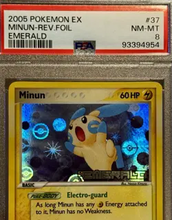 PSA 8 Minun 37/106 Reverse Foil Pokemon EX 2005 Emerald LOW POP - Image 1
