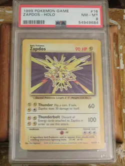 PSA 8 NM-MT Zapdos Base Set Unlimited Holo Rare 16/102 Pokemon 1999 - Image 3