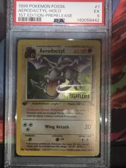 1999 POKEMON FOSSIL 1ST EDITION-PRERELEASE #1 AERODACTYL-HOLO PSA 5 - Image 1