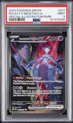 2025 POKEMON DRI EN-DESTINED RIVALS #231 TEAM ROCKET'S MEWTWO EX PSA 9 - Image 1