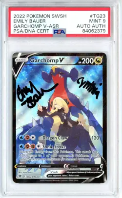 PSA MINT 9 Emily Bauer Signed Pokemon Garchomp V TG23/TG30 Astral Radiance - Image 1