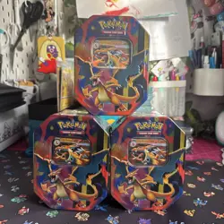 Pokemon TCG Mega Charizard Y Ex Tin x3 All New & Sealed - Image 1