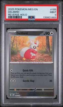 2025 POKEMON MEG EN-MEGA EVOLUTION REVERSE HOLO #105 DELIBIRD PSA 9 - Image 1