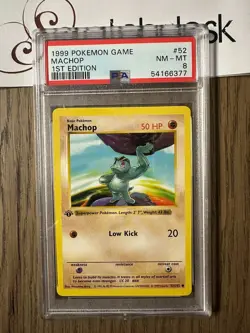PSA 8 - Pokemon MACHOP 52/102 - 1st Edition SHADOWLESS BASE SET - NEAR MINT - Image 1