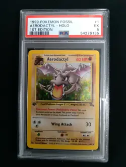 Graded PSA 5 1999 Pokemon Fossil - Aerodactyl - HOLO 1ST Edition #1 - Image 1