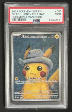 POKEMON 2023 PIKACHU/GREY FELT HAT POKEMN X VAN GOGH BLACK STAR PROMO #085 PSA 9 - Image 1