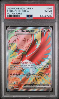 Ethan's Ho-Oh Ex Ultra Rare Pokemon Dri En-Destined Rivals 209/182 PSA 8 - Image 1