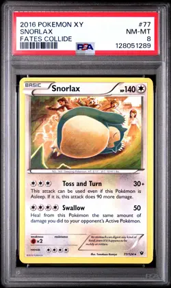 2016 POKEMON XY FATES COLLIDE #77 SNORLAX PSA 8 - Image 1