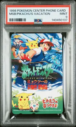 1998 POKEMON CENTER PHONE CARD MEWTWO STRIKES BACK/PIKACHU'S VACATION PSA 9 - Image 1