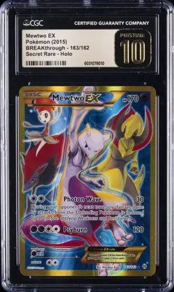 2015 POKEMON BREAKTHROUGH SECRET RARE - HOLO #163/162 MEWTWO EX CGC 10 PRISTINE - Image 1
