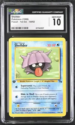 Pokemon Card Shellder 54/62 1st Edition Fossil 1999 CGC 10 GEM MINT - Image 1