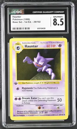 CGC 8.5 Haunter 1999 Base Set Shadowless 1st Edition 29/102 Pokemon Card - Image 1