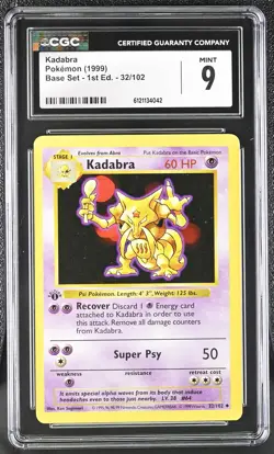 CGC 9 MINT Kadabra 1999 Base Set Shadowless 1st Edition 32/102 Pokemon Card - Image 1
