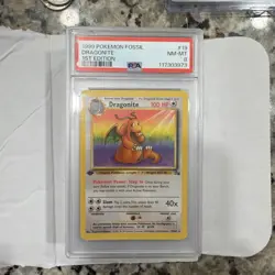 1999 Pokemon Fossil 1st Edition #19 Dragonite PSA 8 NM-Mint - Image 1