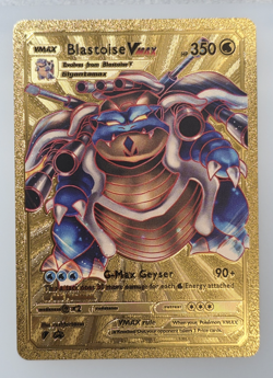 Pokemon Blastoise VMAX 350hp Gold Foil Fan Art Collector Card TCG - Image 1