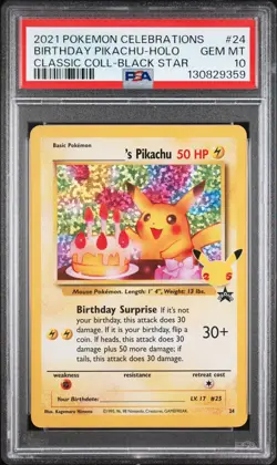 2021 POKEMON CELEBRATIONS CLASSIC COLL #24 BIRTHDAY PIKACHU-HOLO PSA 10 - Image 1