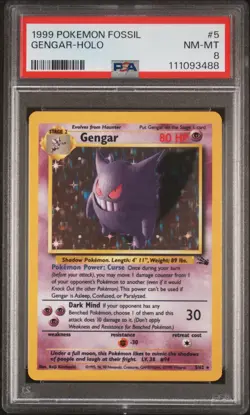 1999 POKEMON FOSSIL #5 GENGAR-HOLO PSA 8 - Image 1