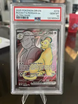 PSA 10 Team Rocket’s Persian EX Full Art 219/182 Destined Rivals Pokemon TCG - Image 1
