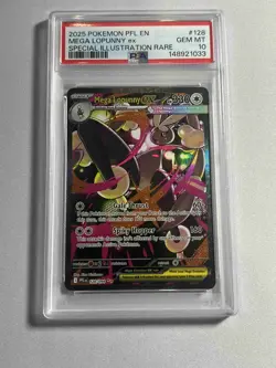2025 Pokemon Phantasmal Flames #128 MEGA LOPUNNY EX Special Illustration PSA 10 - Image 1