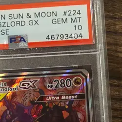Pokemon Naganadel & Guzzlord GX Cosmic Eclipse 224/236 Ultra Rare Holo PSA 10 - Image 4