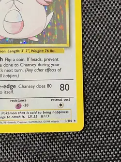 Pokemon TCG Chansey Base Set 3/102 Holo Unlimited Holo Rare LP+ - Image 4