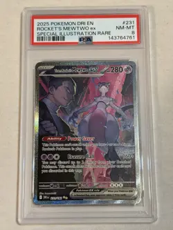 2025 POKEMON DRI EN DESTINED RIVALS TEAM ROCKET’S MEWTWO EX 231 FULL ART PSA 8 - Image 3