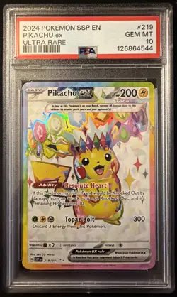 Pokemon Pikachu ex 219/191 Sv08: Surging Sparks Holo Psa 10 - Image 1