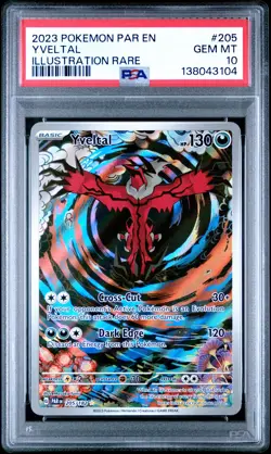 2023 POKEMON PAR EN-PARADOX RIFT ILLUSTRATION RARE #205 YVELTAL PSA 10 - Image 1