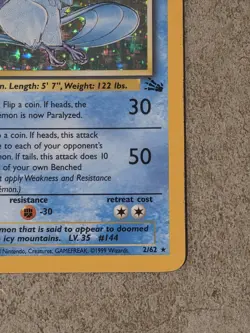 [ LP- ] Articuno 2/62 Fossil Holo Rare Unlimited Wizards 1999 Basic Pokemon Card - Image 5