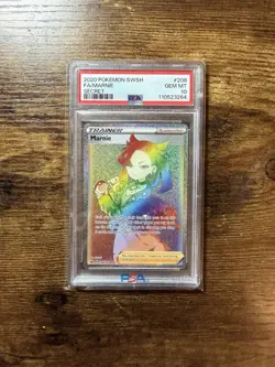 2020 Pokemon SWSH FA/Marnie Secret Rainbow Card #208 PSA 10 Gem MT - Image 1