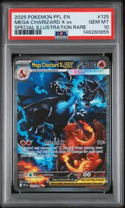2025 POKEMON PFL EN-PHANTASMAL FLAMES #125 MEGA CHARIZARD X EX PSA 10 - Image 1