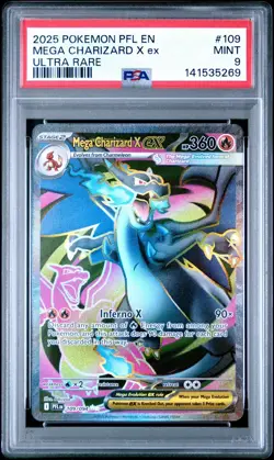 2025 POKEMON PFL EN-PHANTASMAL FLAMES ULTRA RARE #109 MEGA CHARIZARD X EX PSA 9 - Image 1