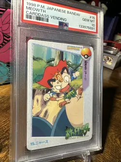 1998 Pokemon Japanese Bandai Anime Vending #15 Meowth PSA 10 - Image 3